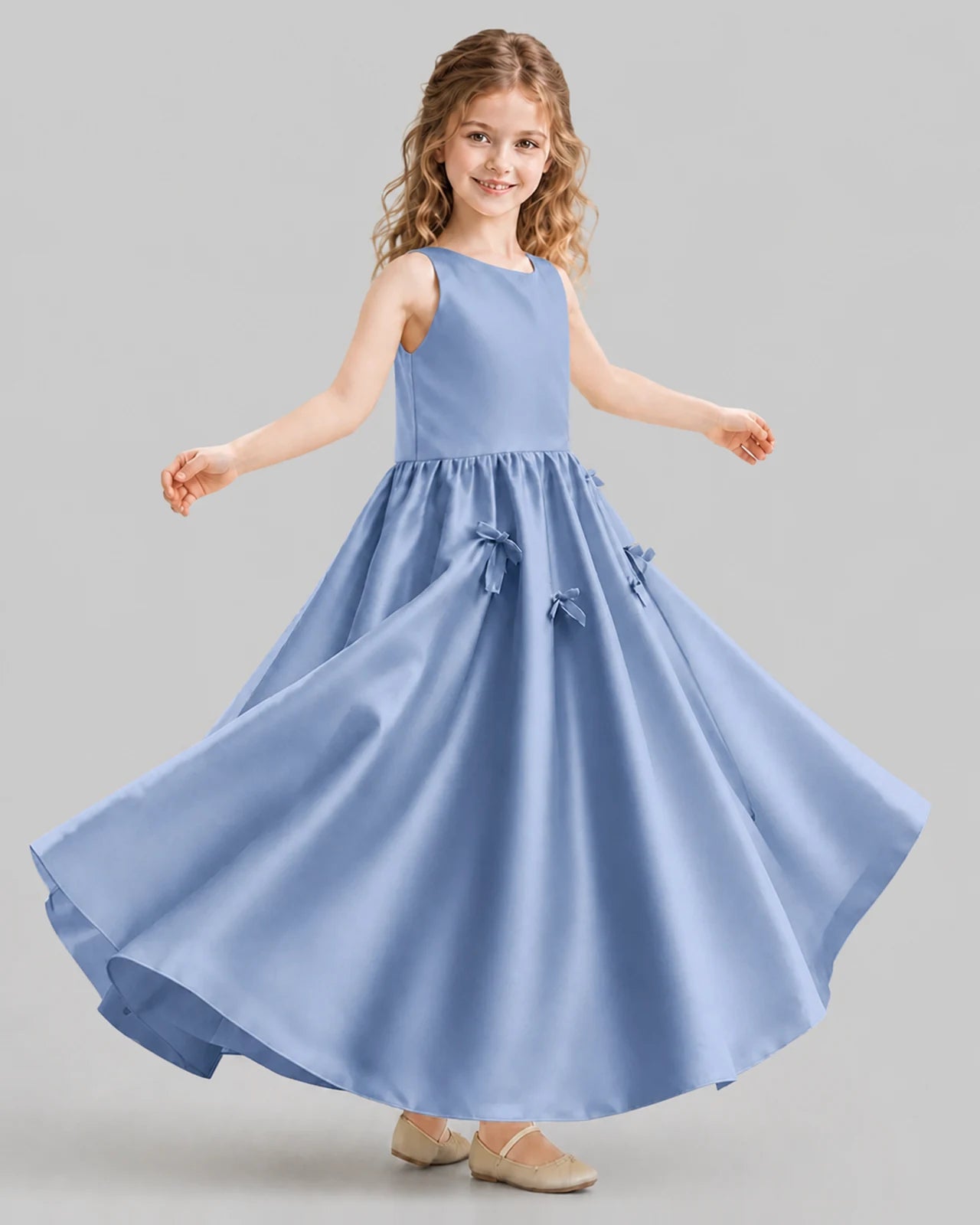 Dusty Blue A-line Girls Formal Dresses Front