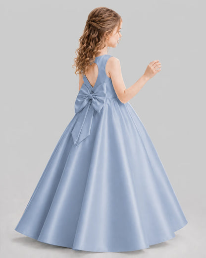 Dusty Blue A-line Girls Formal Dresses Pose