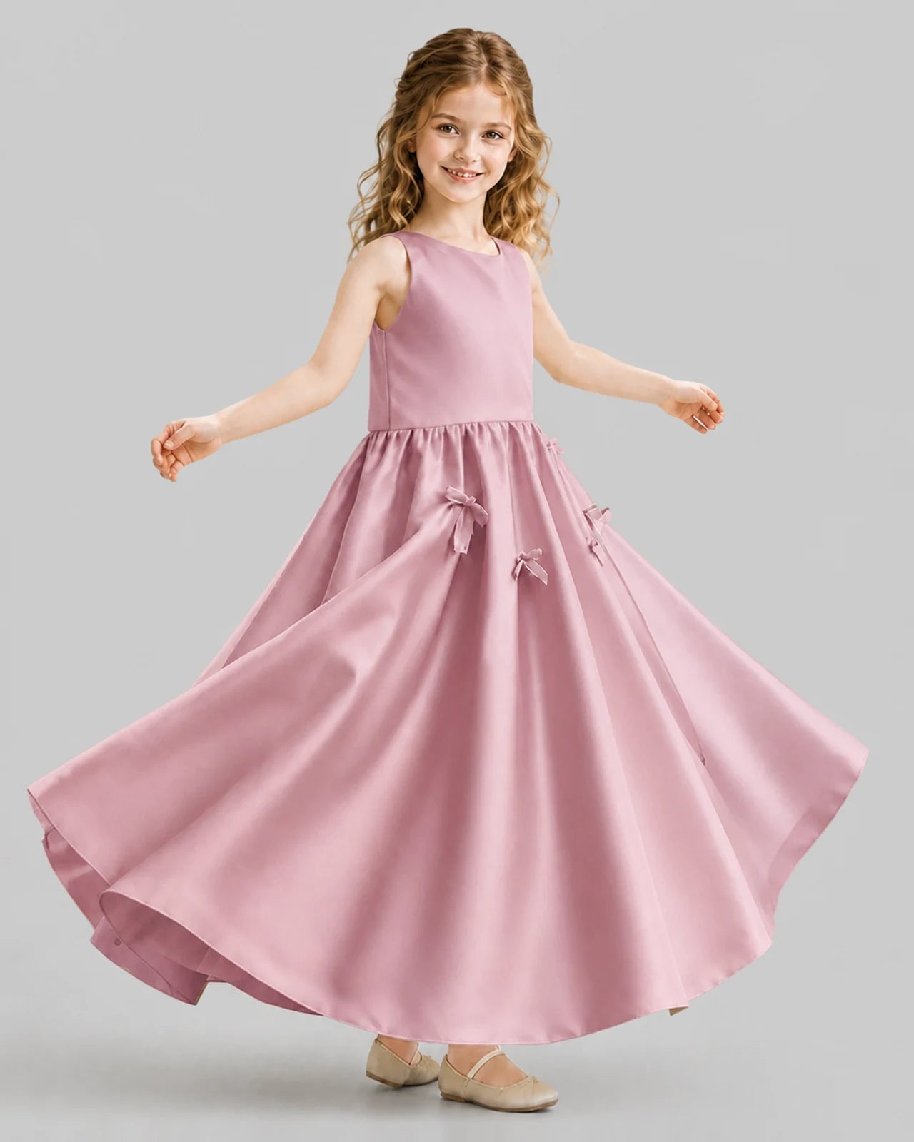 Dusty Rose A-line Girls Formal Dresses Front