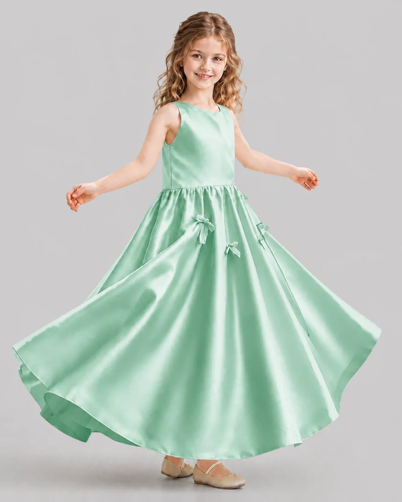 Mint Green A-line Girls Formal Dresses Front