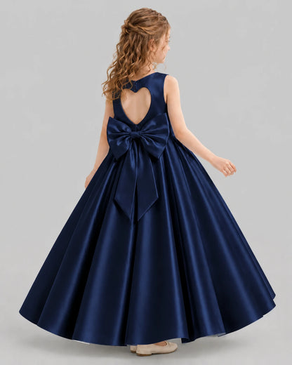 Navy Blue A-line Girls Formal Dresses Back