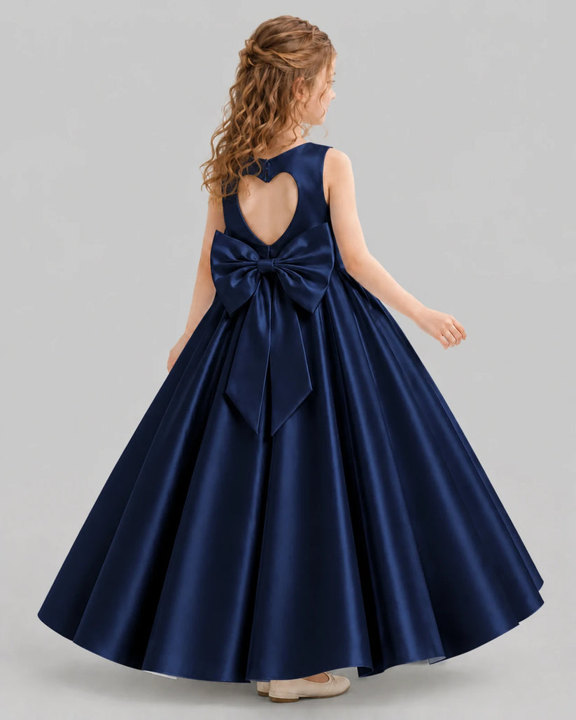 Navy Blue A-line Girls Formal Dresses Back