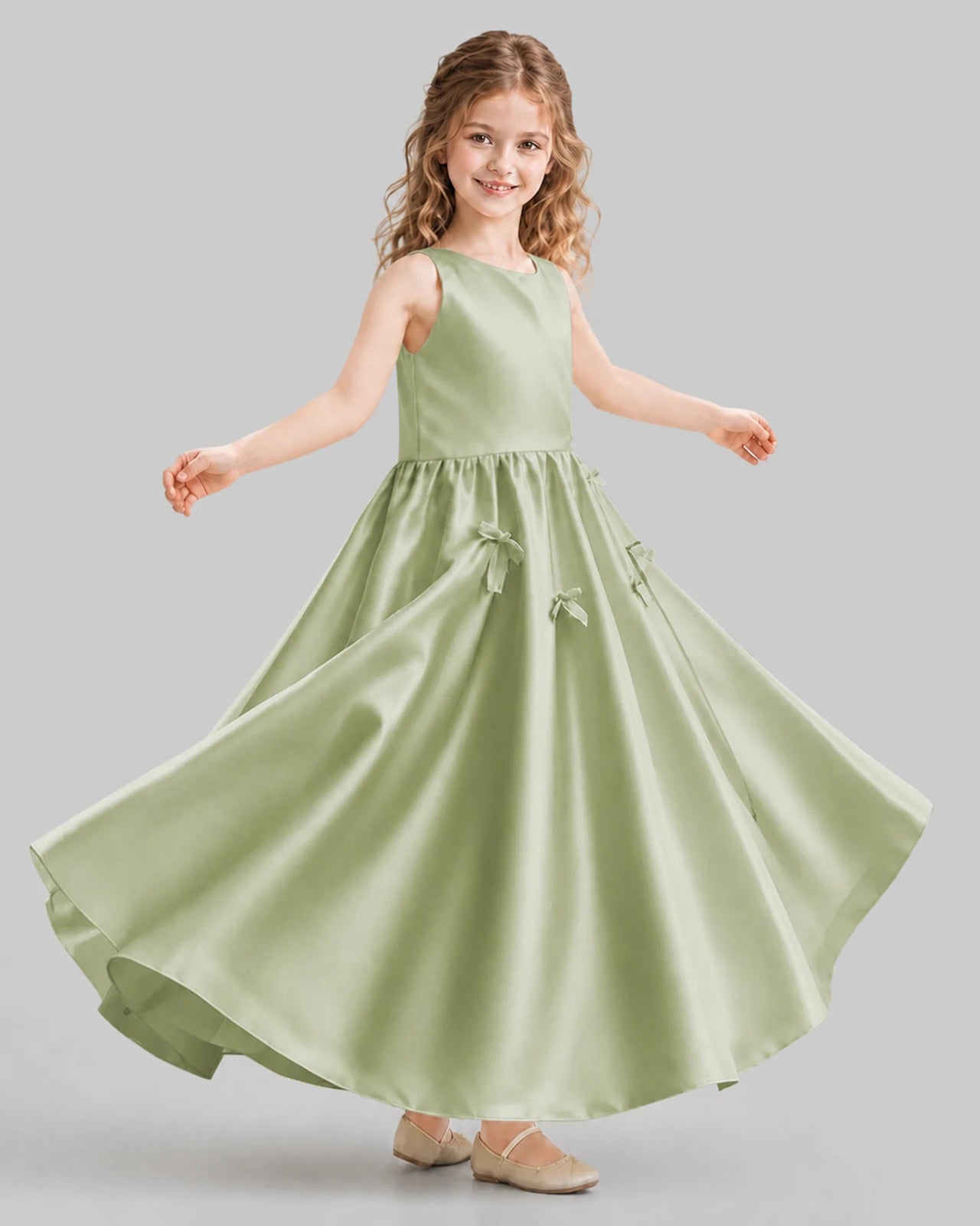 Sage Green A-line Girls Formal Dresses Front