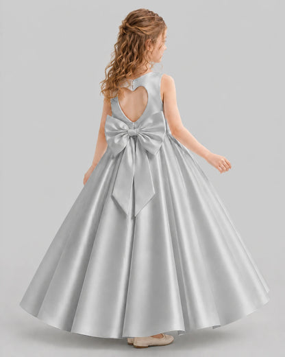 Silver A-line Girls Formal Dresses Back
