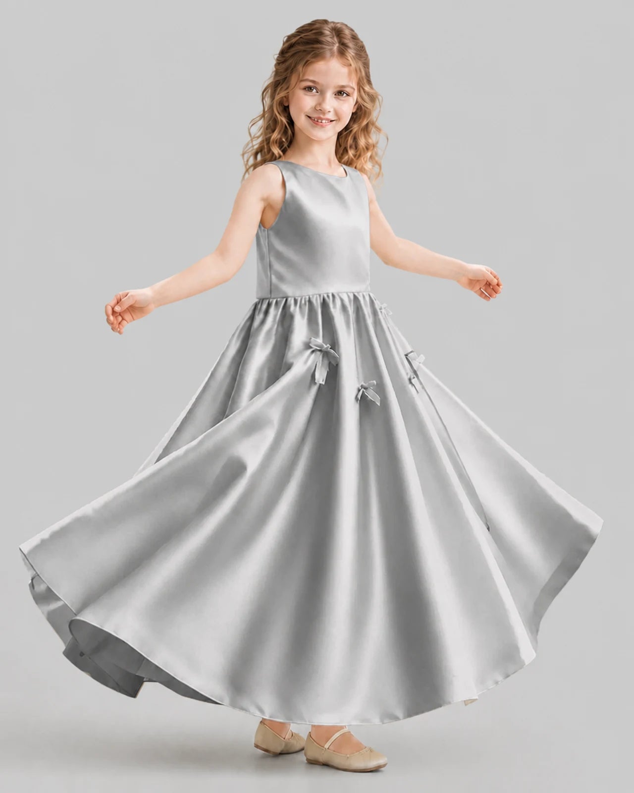 Silver A-line Girls Formal Dresses Front