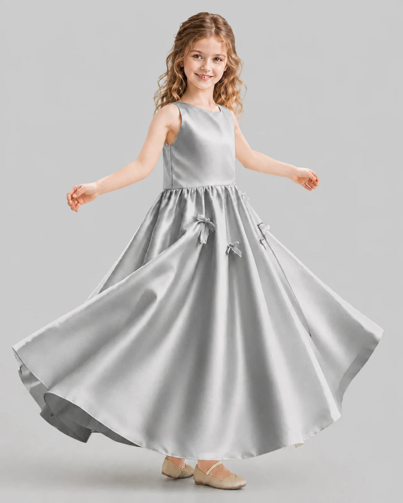 Silver A-line Girls Formal Dresses Front