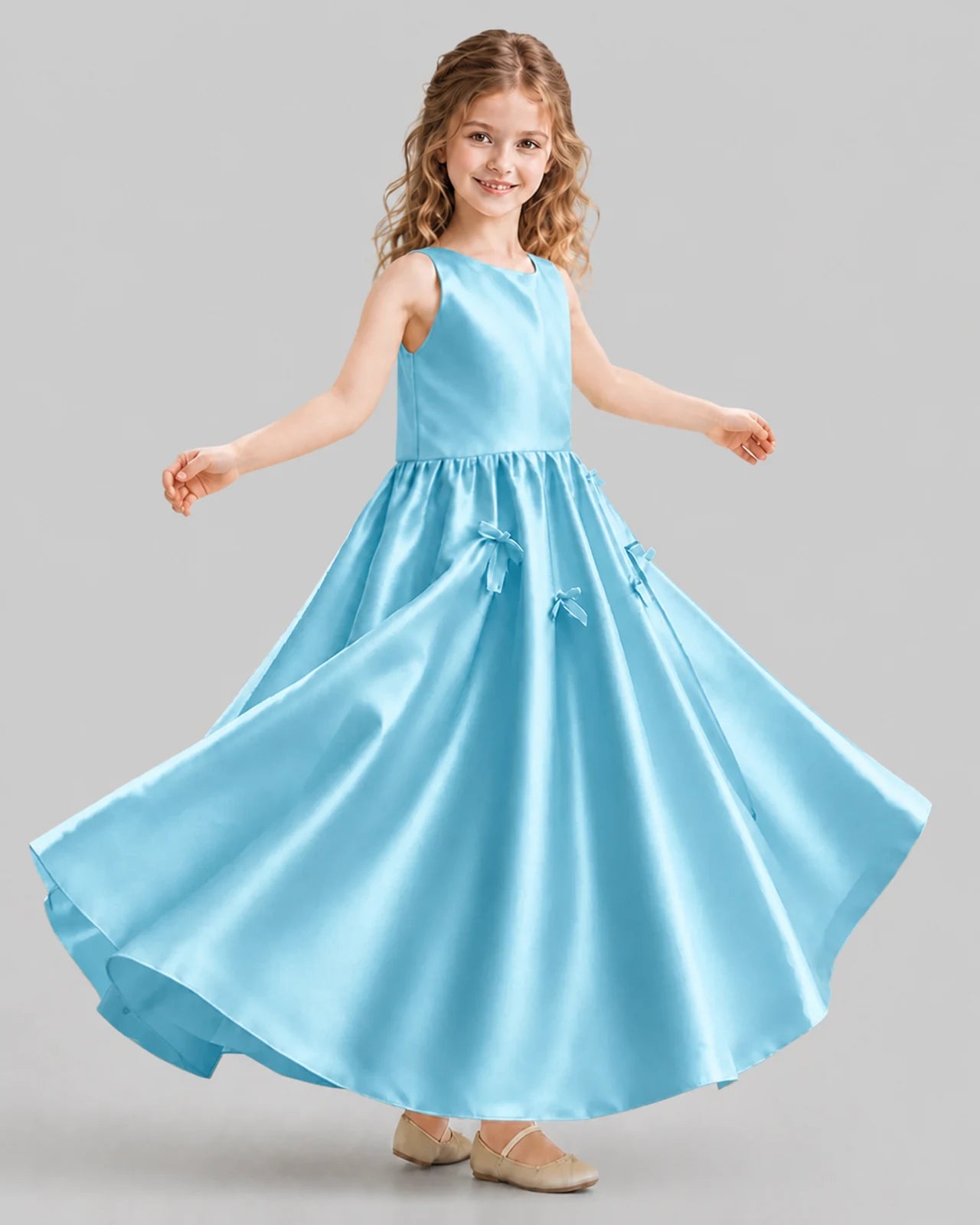 Sky Blue A-line Girls Formal Dresses Front