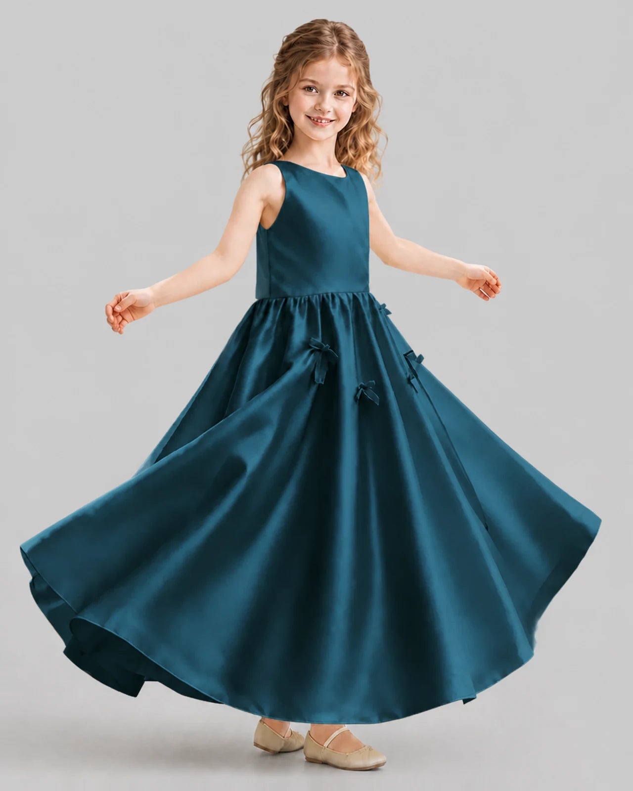 Teal A-line Girls Formal Dresses Front