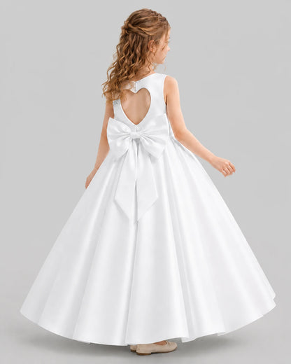 White A-line Girls Formal Dresses Back