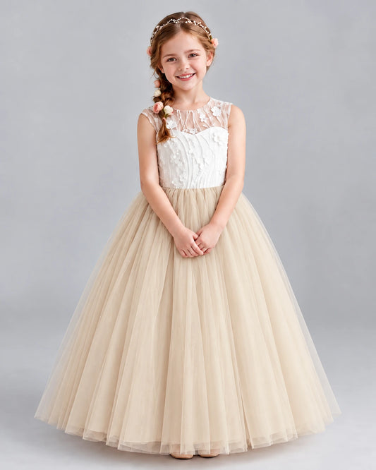 Champagne Ball Gown Flower Girl Dresses Front