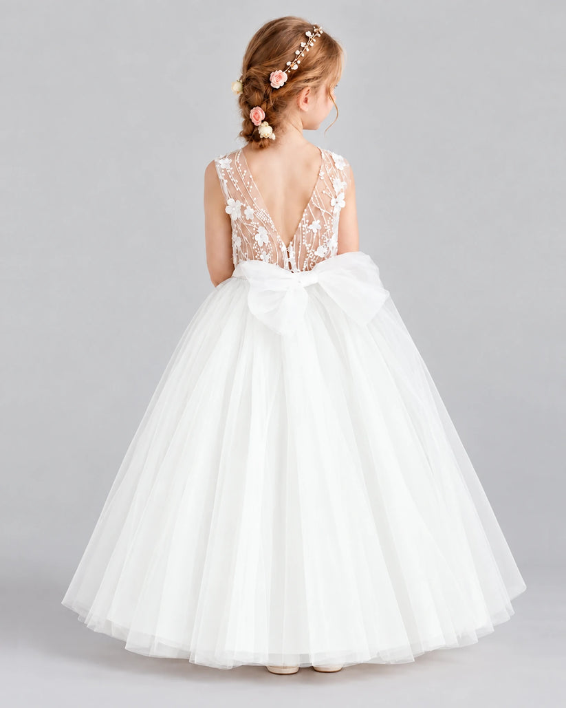Ivory Ball Gown Flower Girl Dresses Back