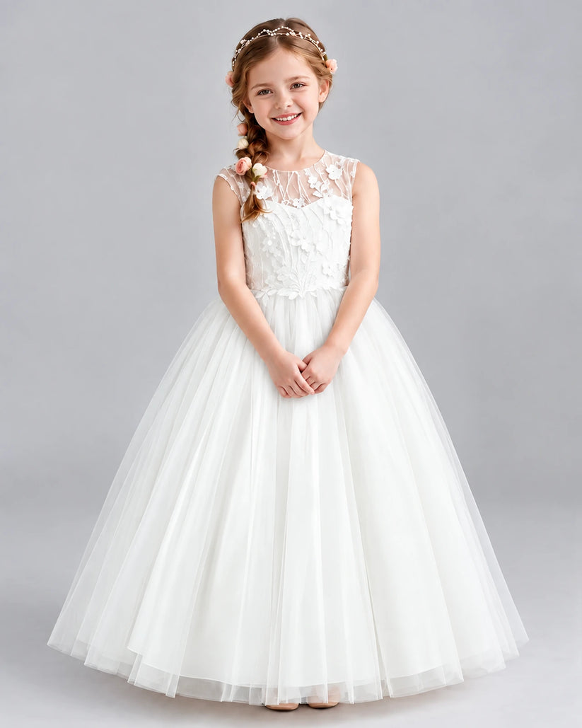 Ivory Ball Gown Flower Girl Dresses Front