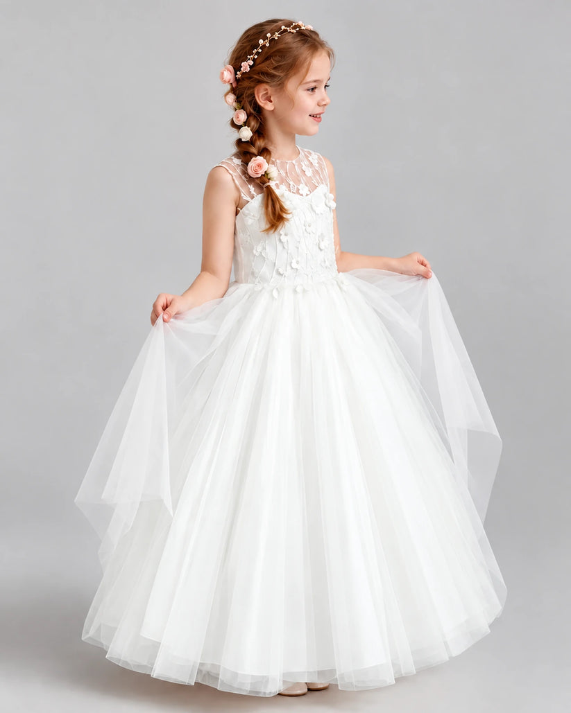 Ivory Ball Gown Flower Girl Dresses Side