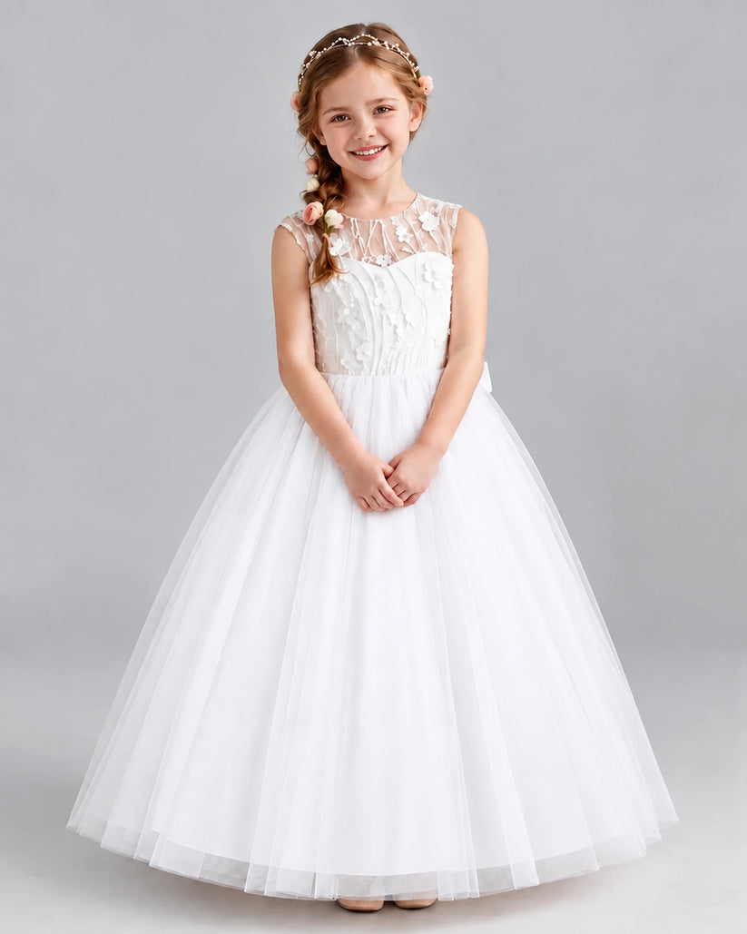 White Ball Gown Flower Girl Dresses Front