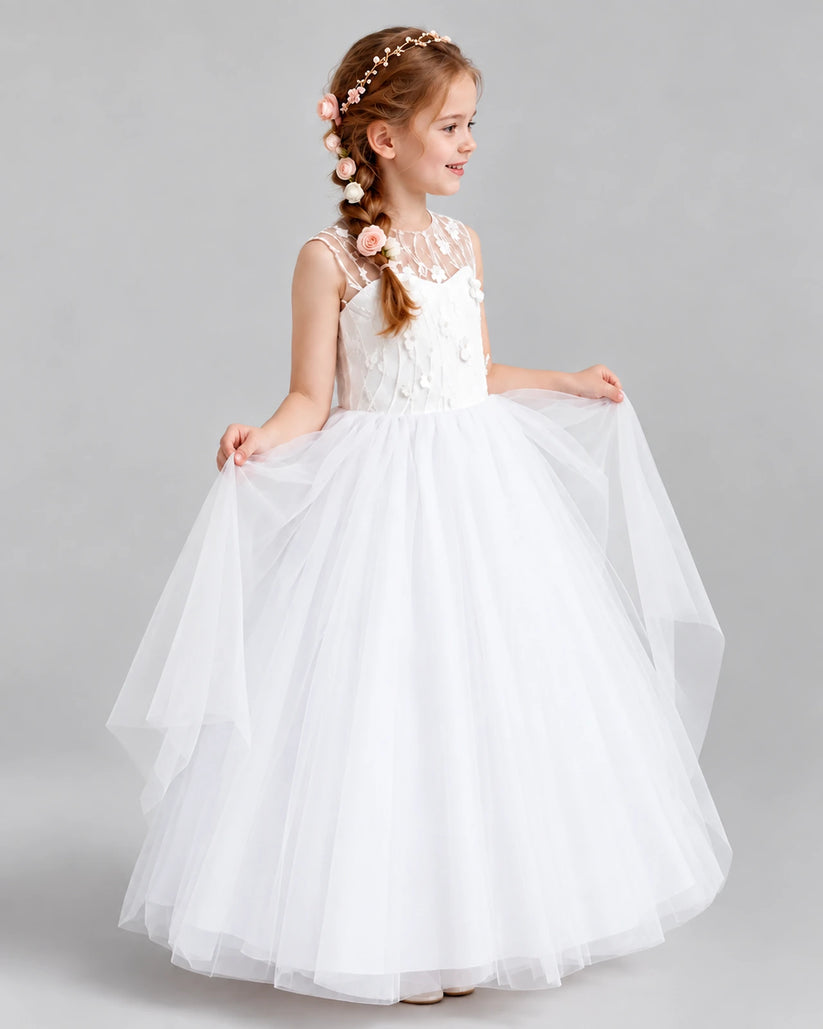 White Ball Gown Flower Girl Dresses Side