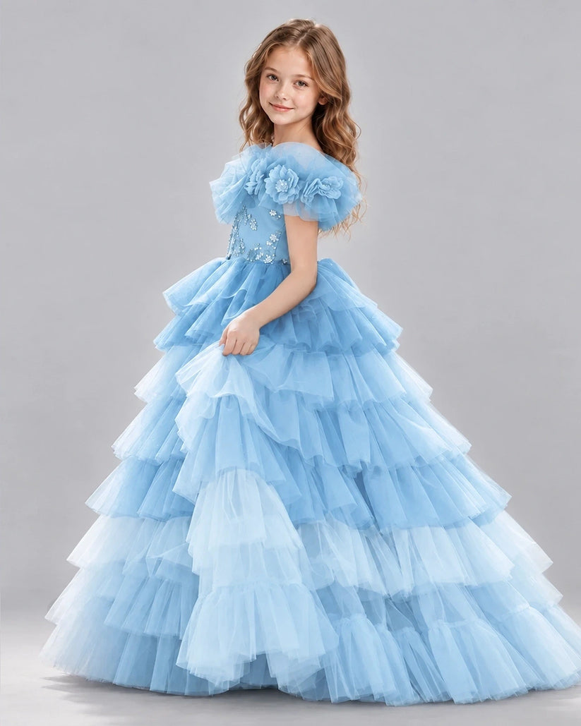 Baby Blue Ball Gown Girls Pageant Dresses Back