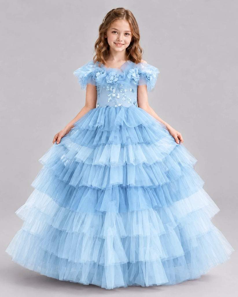 Baby Blue Ball Gown Girls Pageant Dresses Front