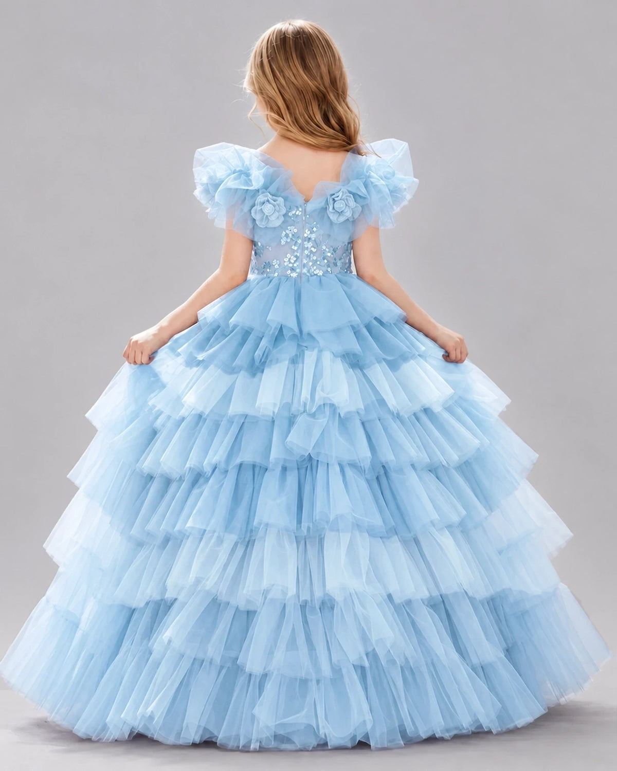 Baby Blue Ball Gown Girls Pageant Dresses Side
