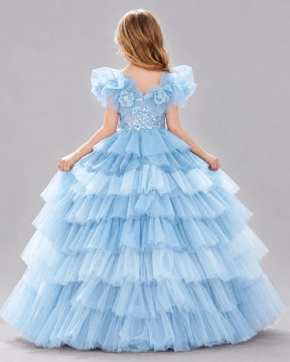 Baby Blue Ball Gown Girls Pageant Dresses Side