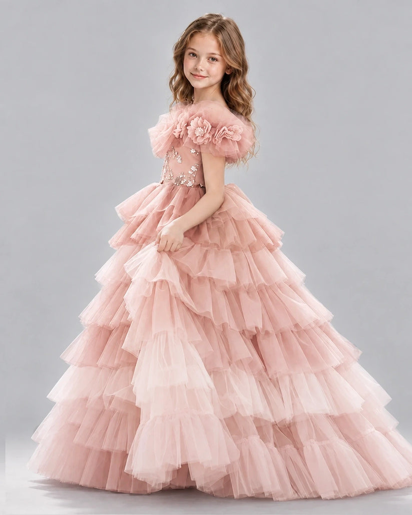 Blush Pink Ball Gown Girls Pageant Dresses Back