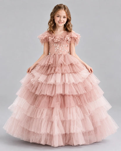 Blush Pink Ball Gown Girls Pageant Dresses Front