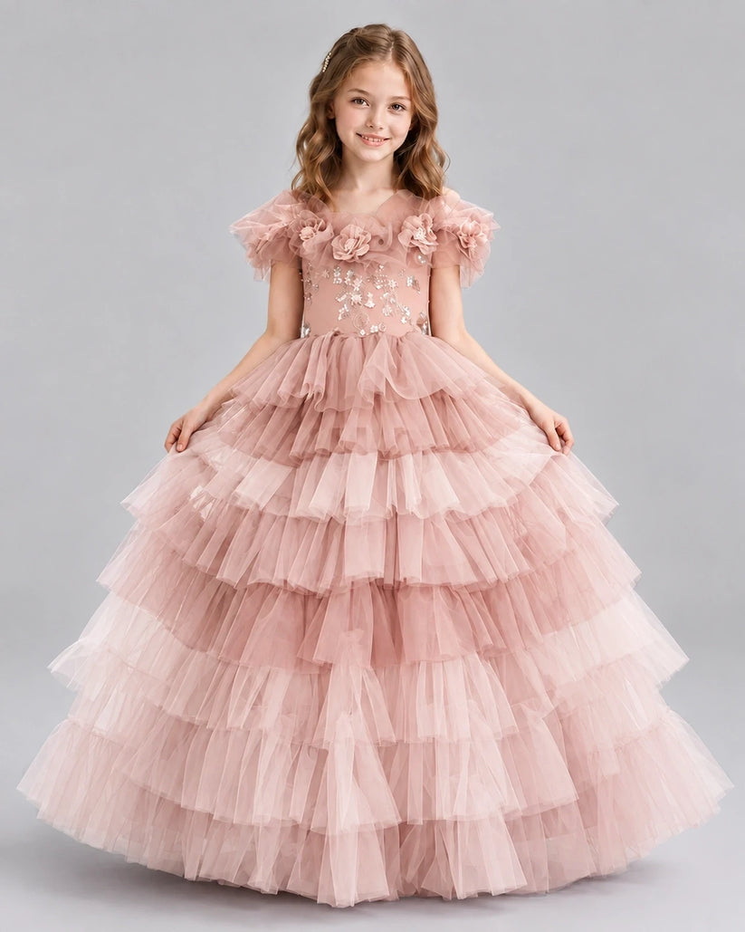 Blush Pink Ball Gown Girls Pageant Dresses Front