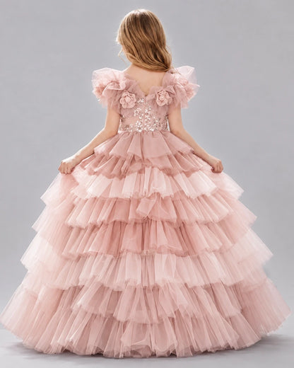 Blush Pink Ball Gown Girls Pageant Dresses Side