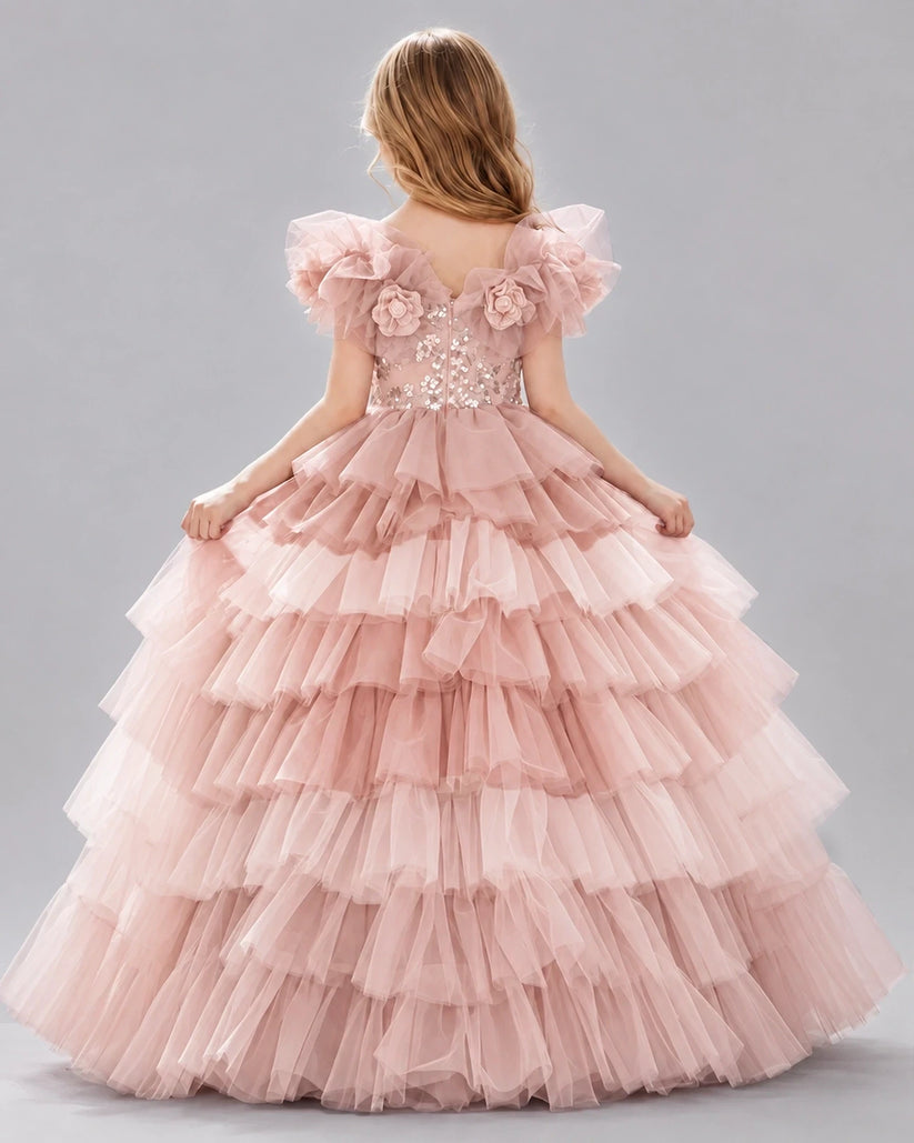 Blush Pink Ball Gown Girls Pageant Dresses Side