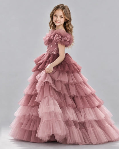 Dusty Rose Ball Gown Girls Pageant Dresses Back