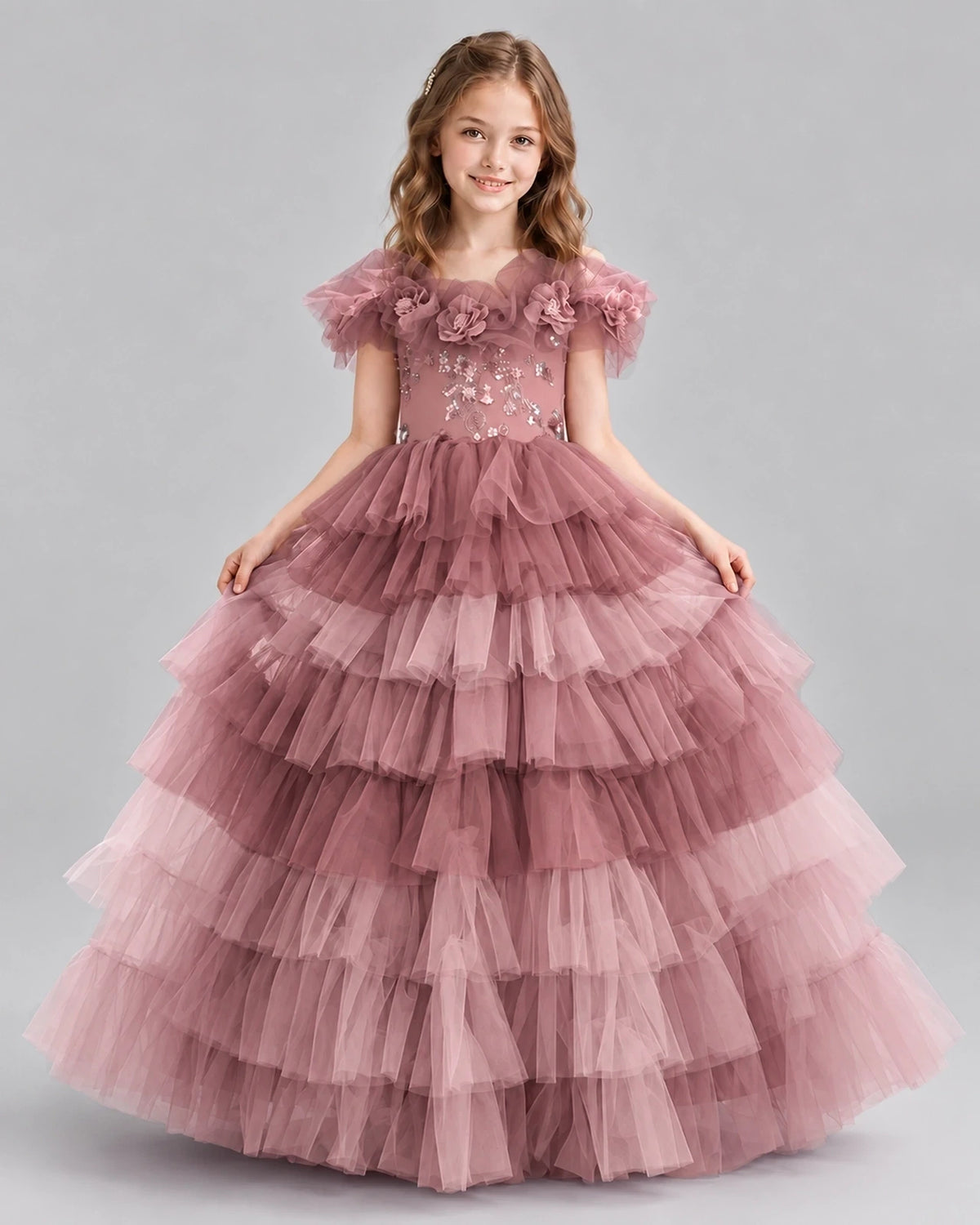 Dusty Rose Ball Gown Girls Pageant Dresses Front