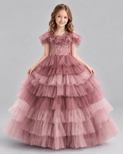 Dusty Rose Ball Gown Girls Pageant Dresses Front