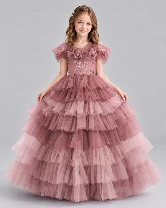 Dusty Rose Ball Gown Girls Pageant Dresses Front