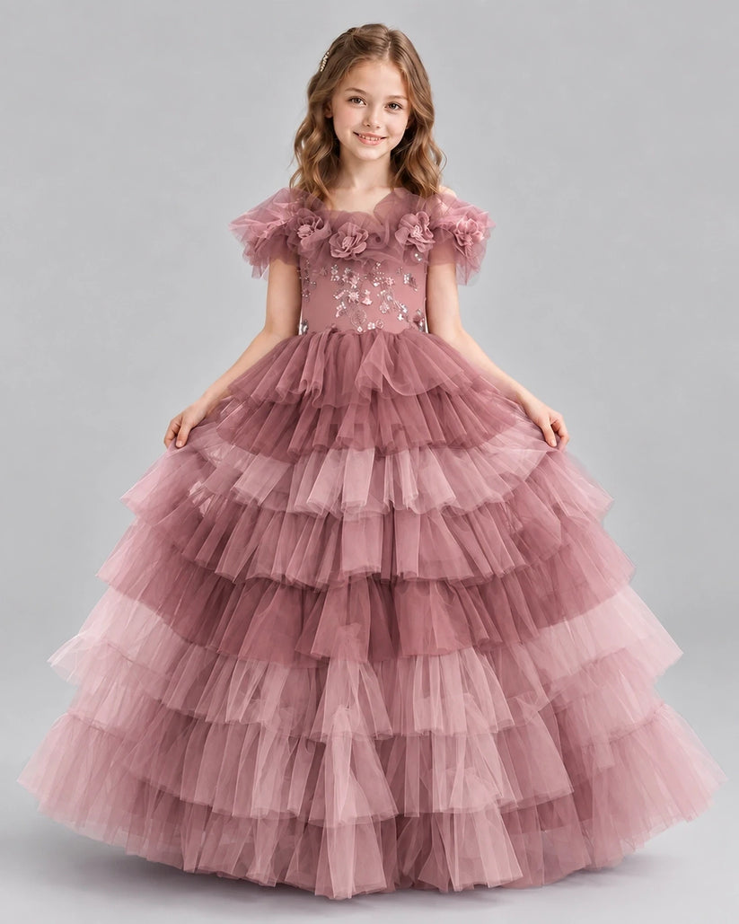 Dusty Rose Ball Gown Girls Pageant Dresses Front
