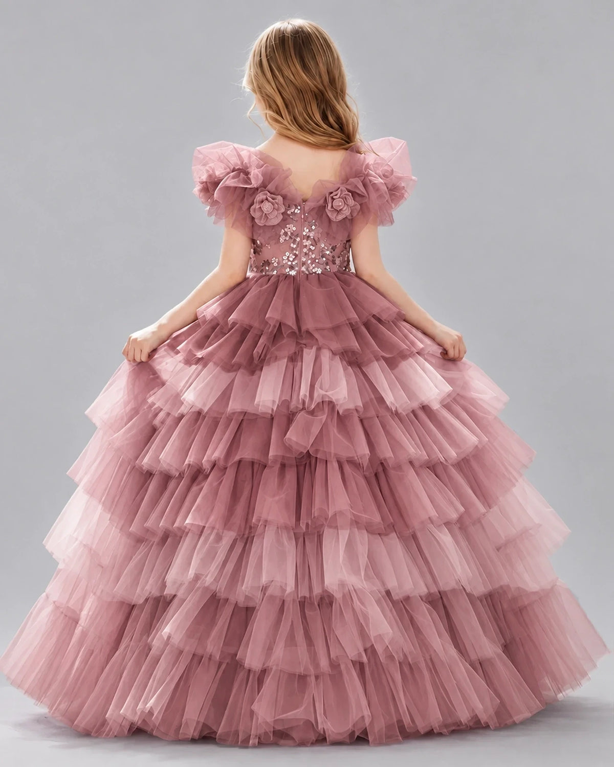 Dusty Rose Ball Gown Girls Pageant Dresses Side