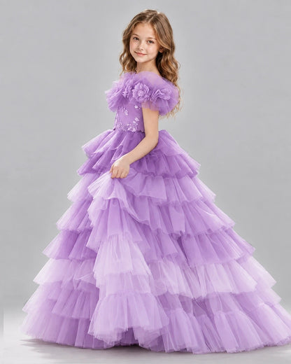 Lilac Ball Gown Girls Pageant Dresses Back
