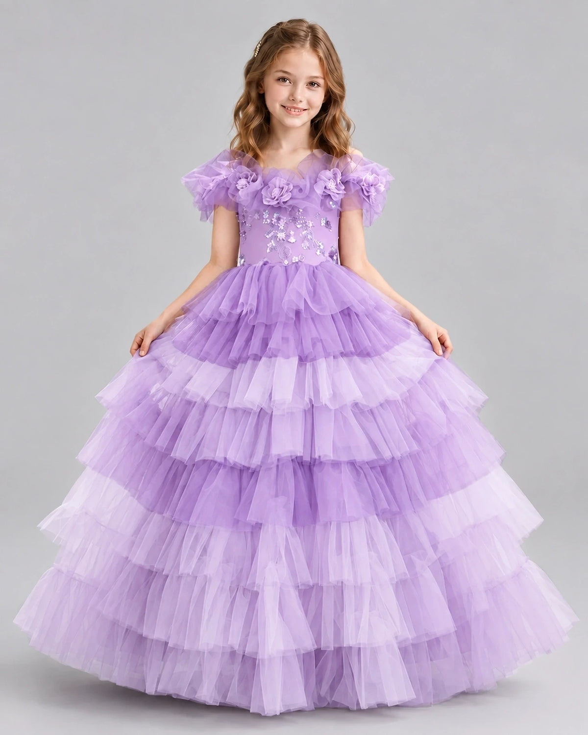 Lilac Ball Gown Girls Pageant Dresses Front