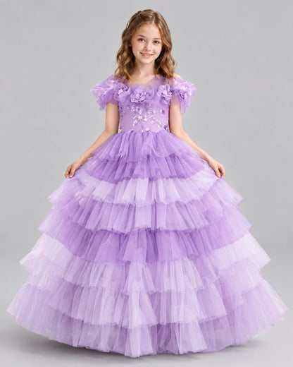 Lilac Ball Gown Girls Pageant Dresses Front