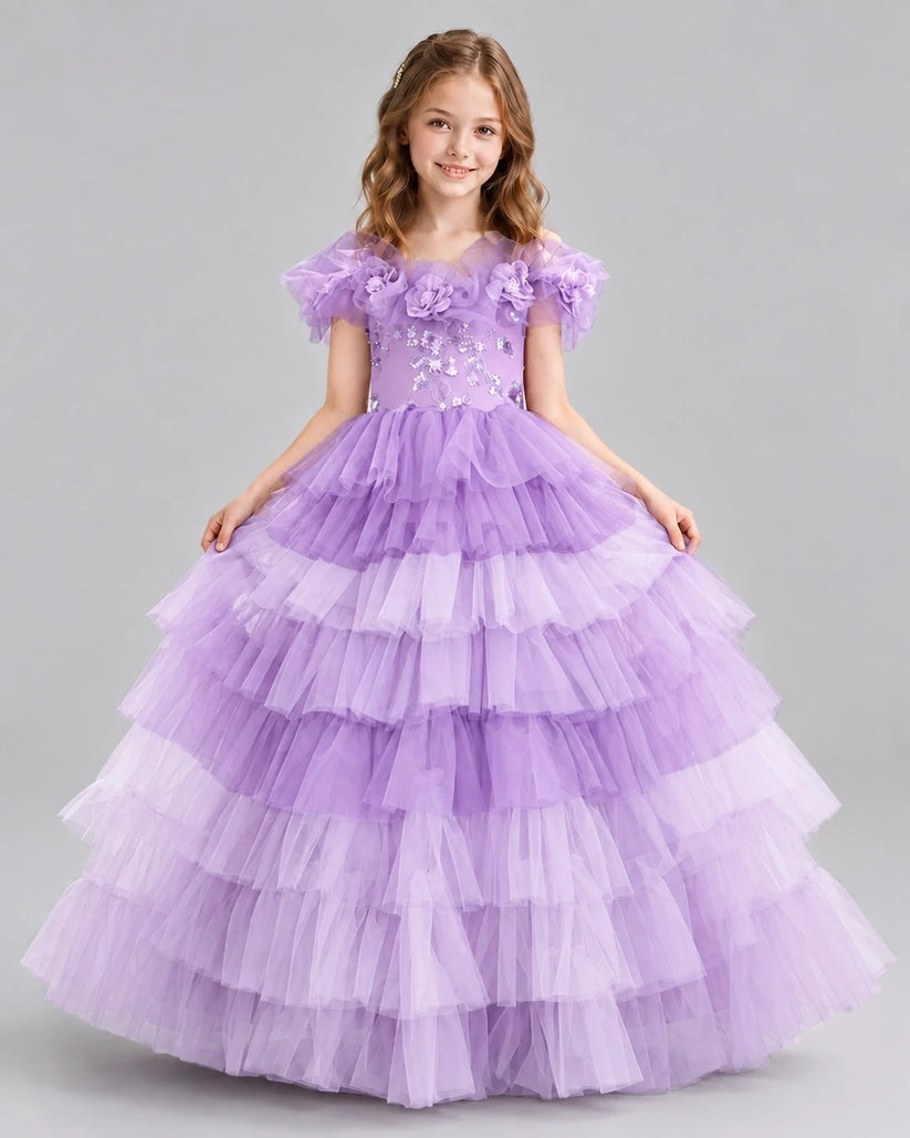 Lilac Ball Gown Girls Pageant Dresses Front