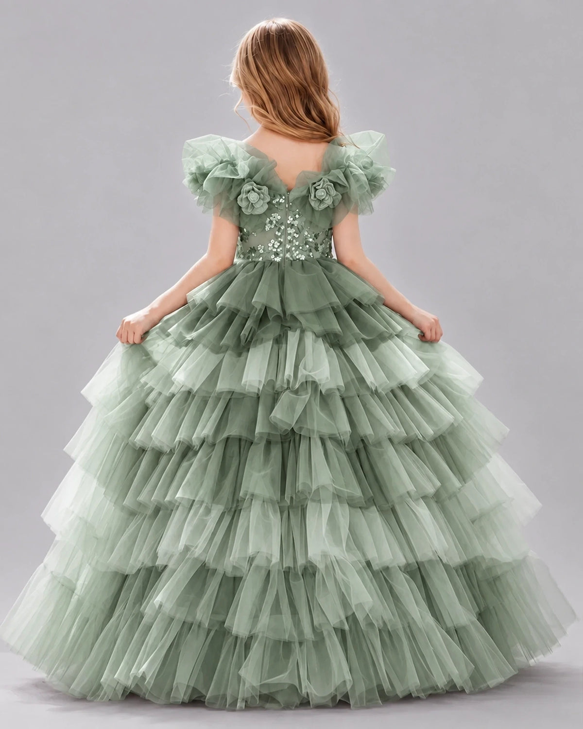 Sage Green Ball Gown Girls Pageant Dresses Side