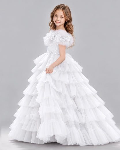White Ball Gown Girls Pageant Dresses Back