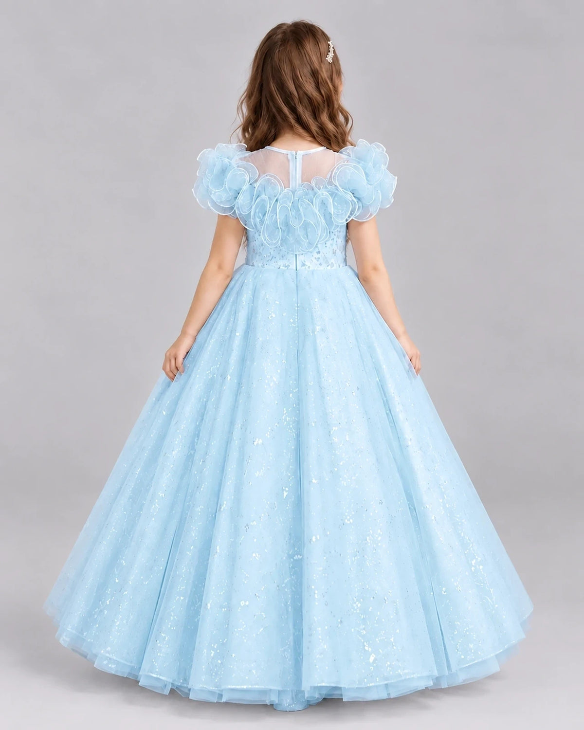 Baby Blue Ball Gown Flower Girl Dresses Back