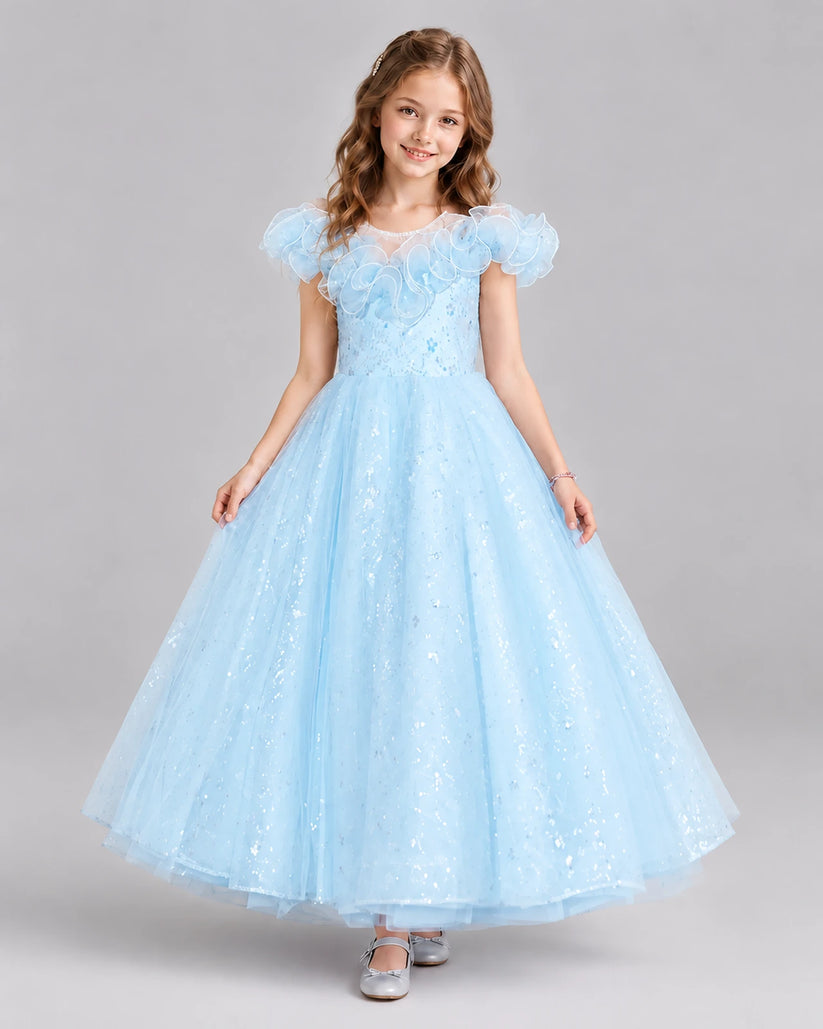 Baby Blue Ball Gown Flower Girl Dresses Front