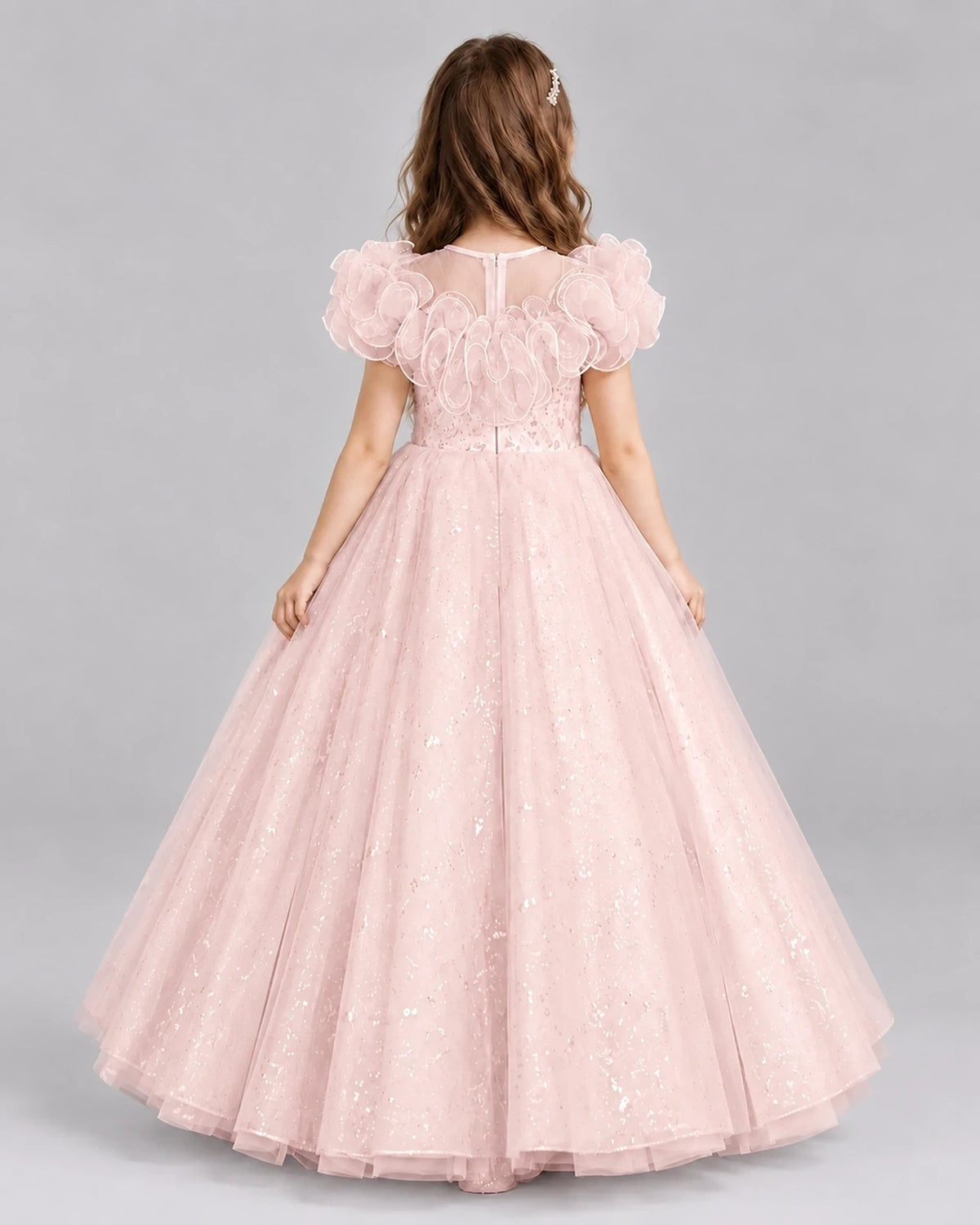 Blush Pink Ball Gown Flower Girl Dresses Back
