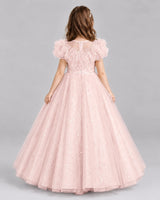 Blush Pink Ball Gown Flower Girl Dresses Back
