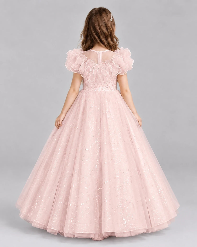 Blush Pink Ball Gown Flower Girl Dresses Back