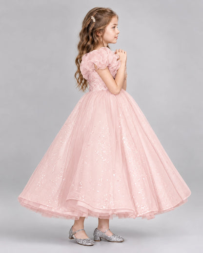 Blush Pink Ball Gown Flower Girl Dresses Side