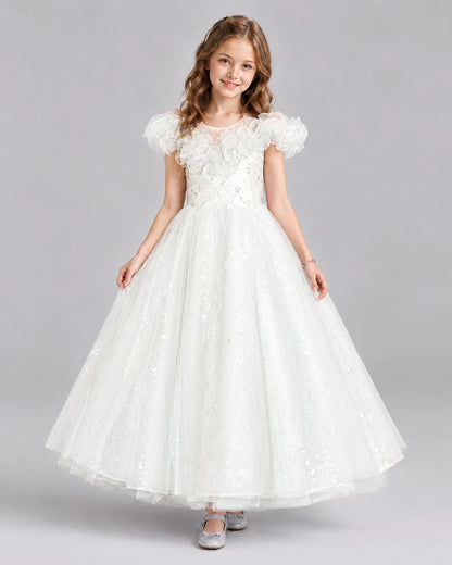 Ivory Ball Gown Flower Girl Dresses Front