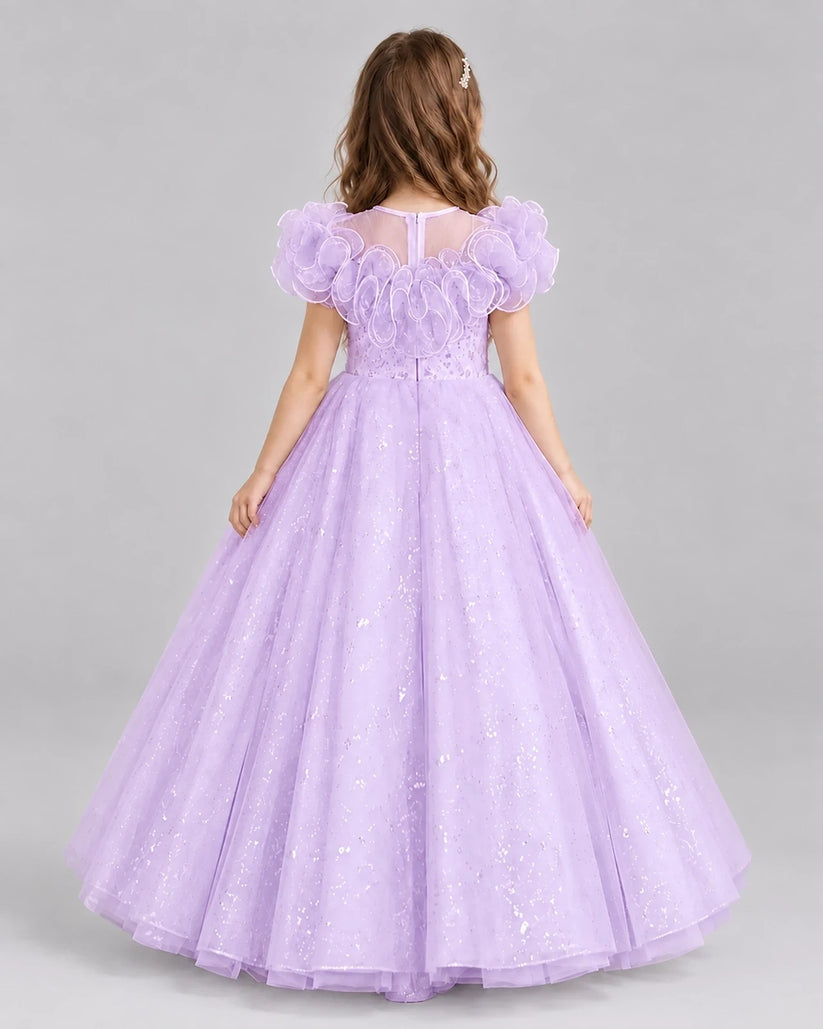 Lilac Ball Gown Flower Girl Dresses Back
