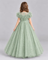 Sage Green Ball Gown Flower Girl Dresses Back