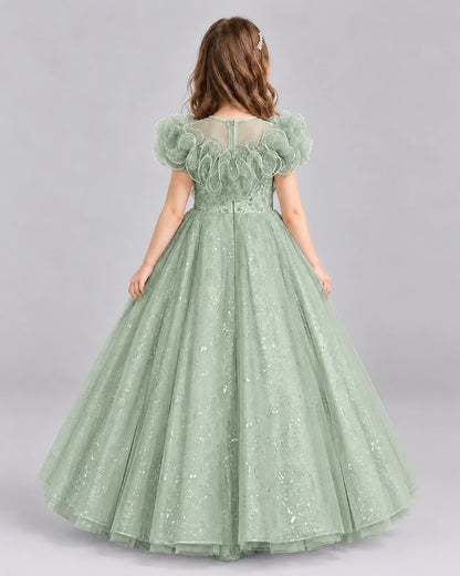 Sage Green Ball Gown Flower Girl Dresses Back